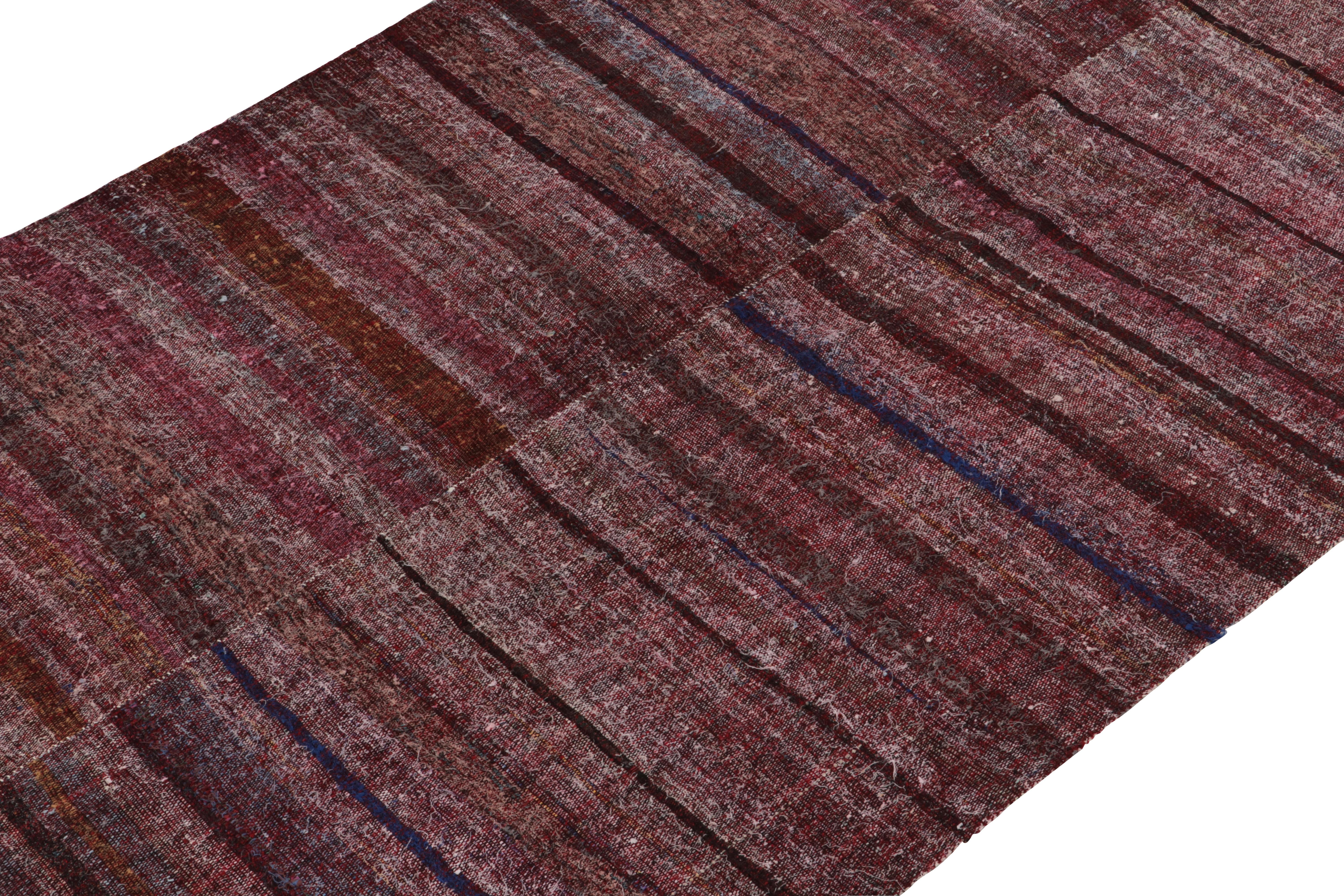 Turkish Vintage Paneled Kilim in Purple, Blue & Brown Stripe Patterns, from Rug & Kilim For Sale