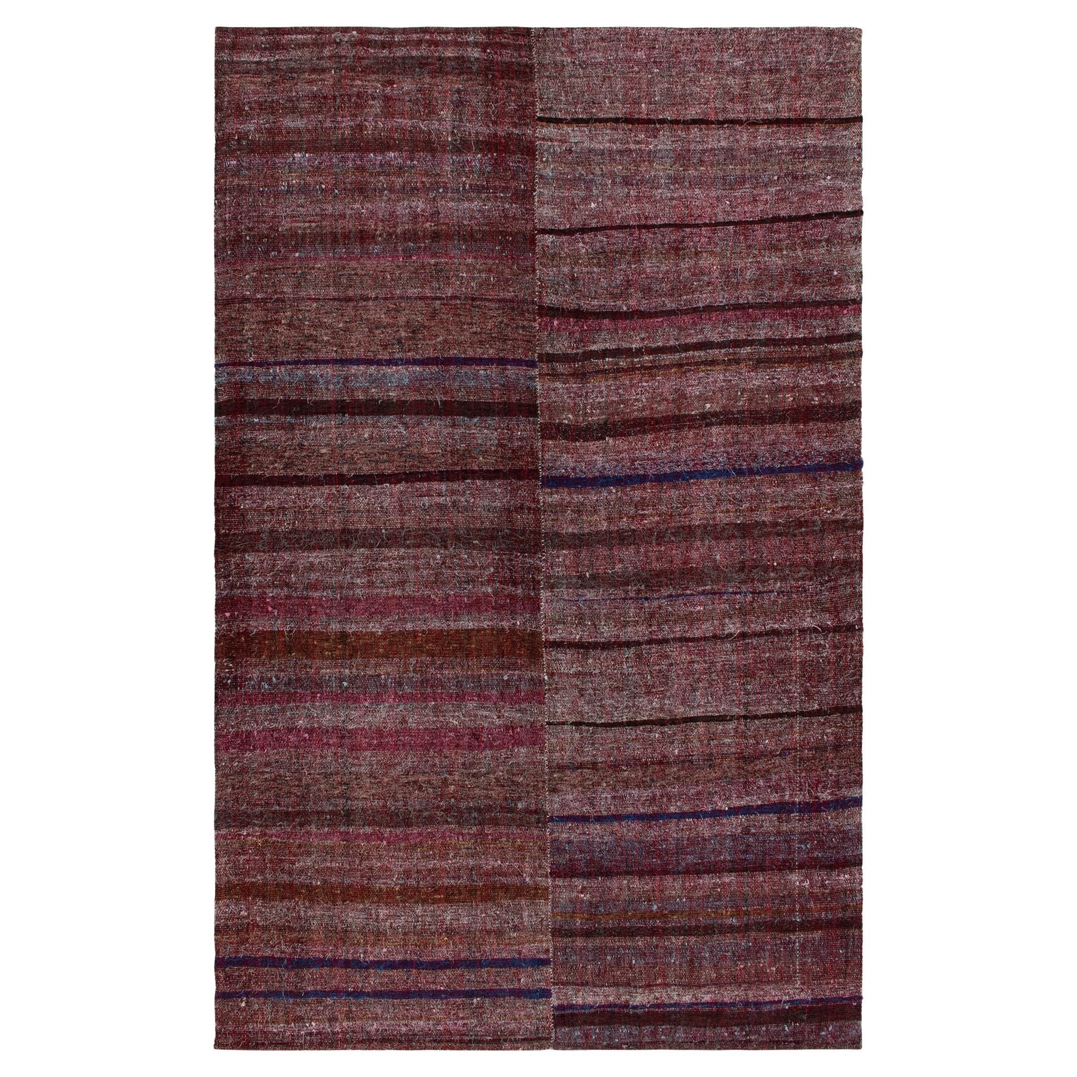 Vintage Paneled Kilim in Purple, Blue & Brown Stripe Patterns, from Rug & Kilim For Sale