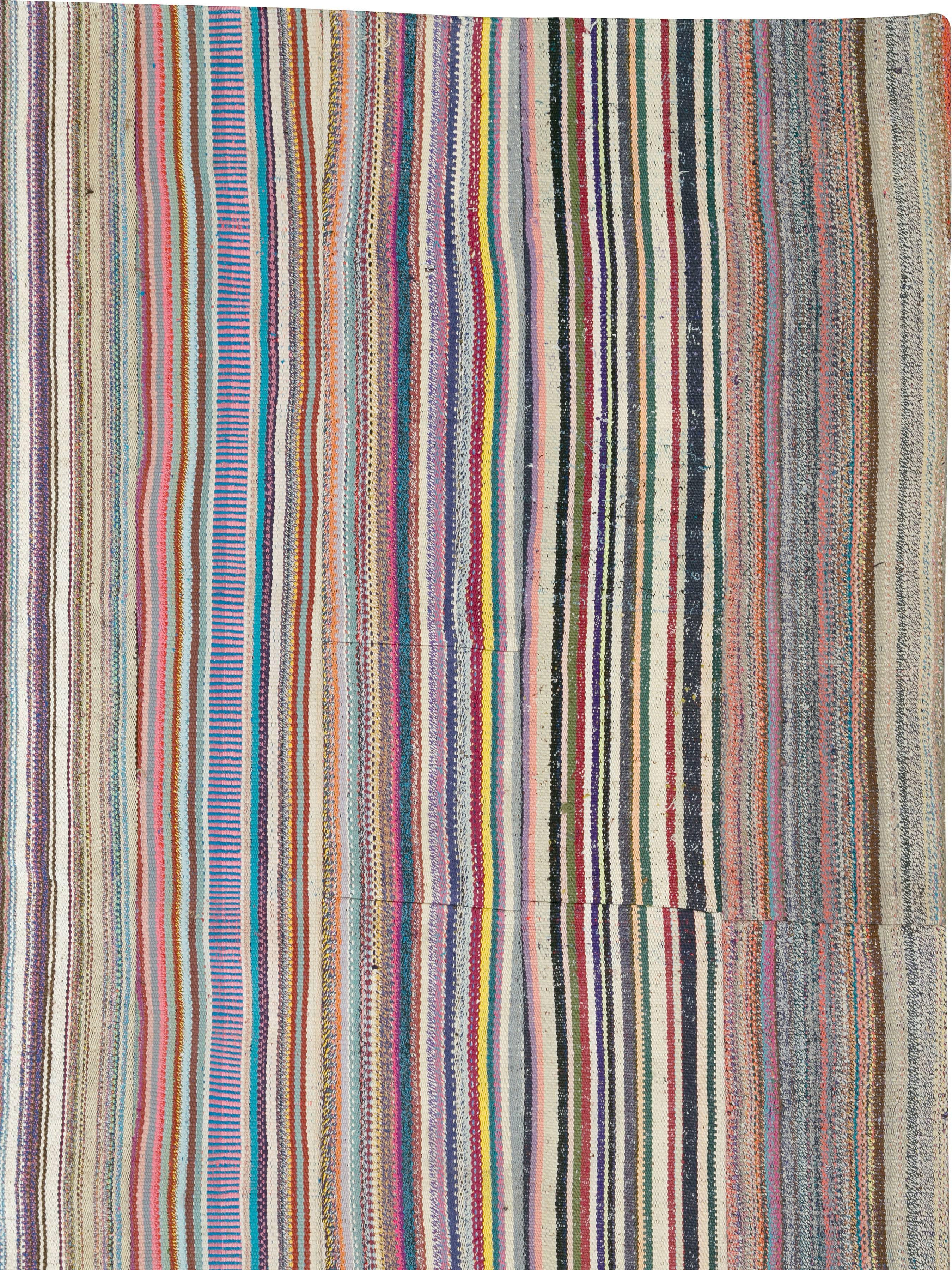 Hand-Woven Vintage Turkish Flat-Weave Rug