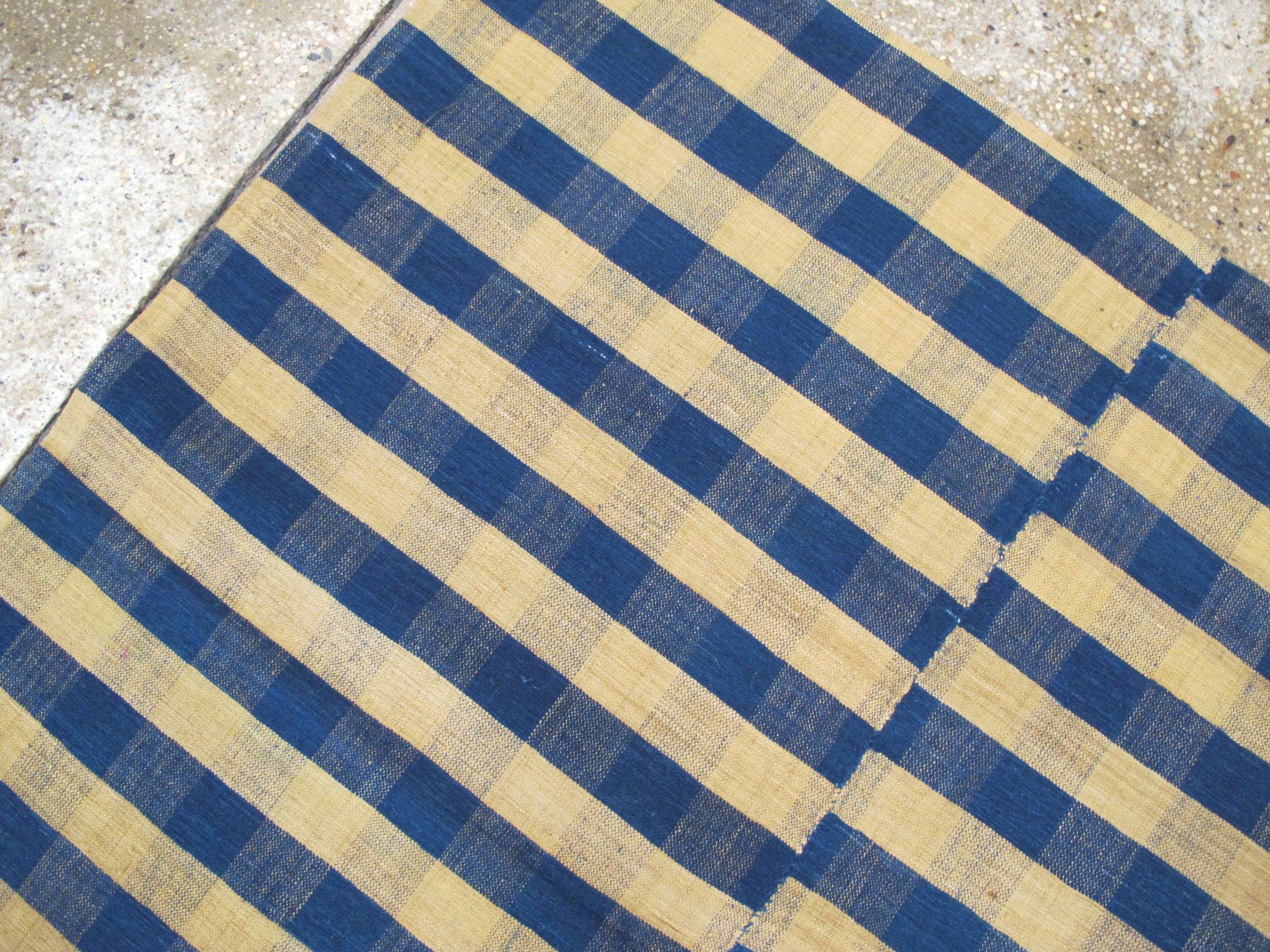 Vintage Turkish Flat-Weave Plaid Accent Rug 1