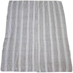 Used Turkish Flat-Weave Rug Gray Brown and White Stripes