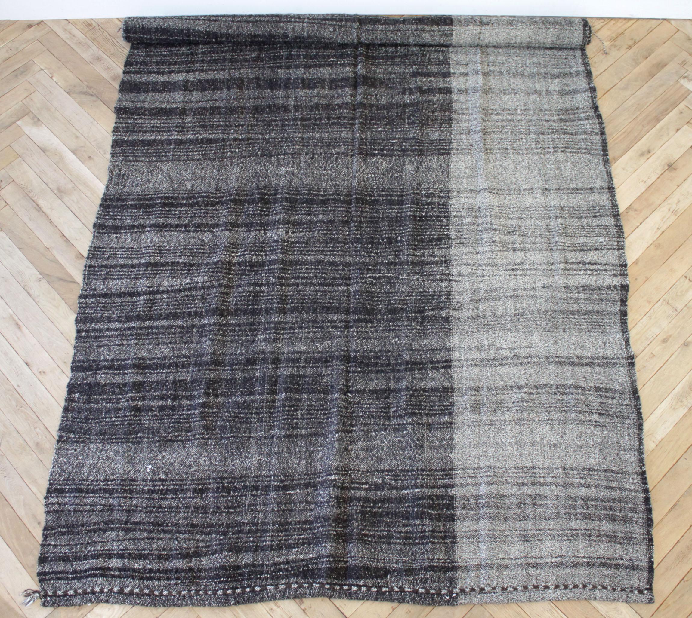 20th Century Vintage Turkish Flat-Weave Rug in Brown and Gray with Stripe