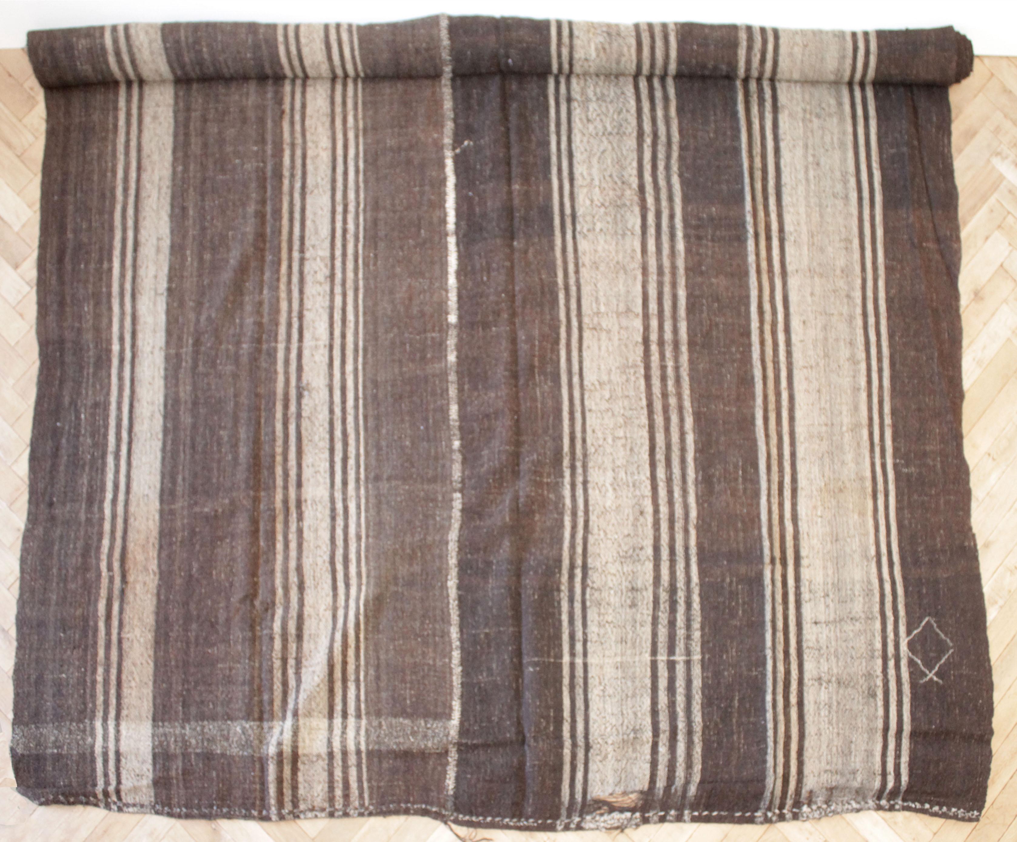 20th Century Vintage Turkish Flat-Weave Rug in Brown and Taupe Stirpes For Sale