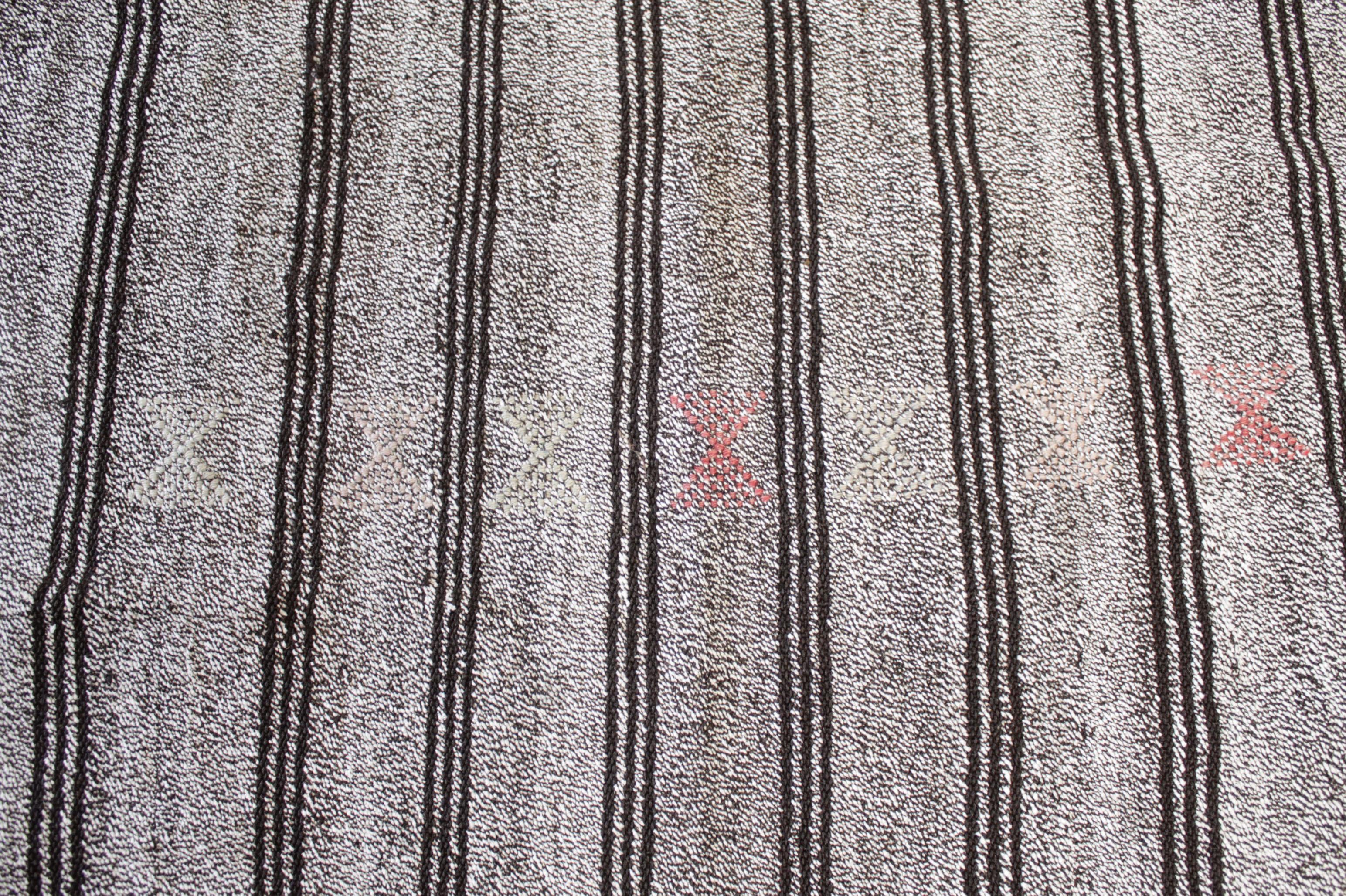 Vintage Turkish Flat-Weave Rug with Stripes In Good Condition For Sale In Old Town Orange, CA