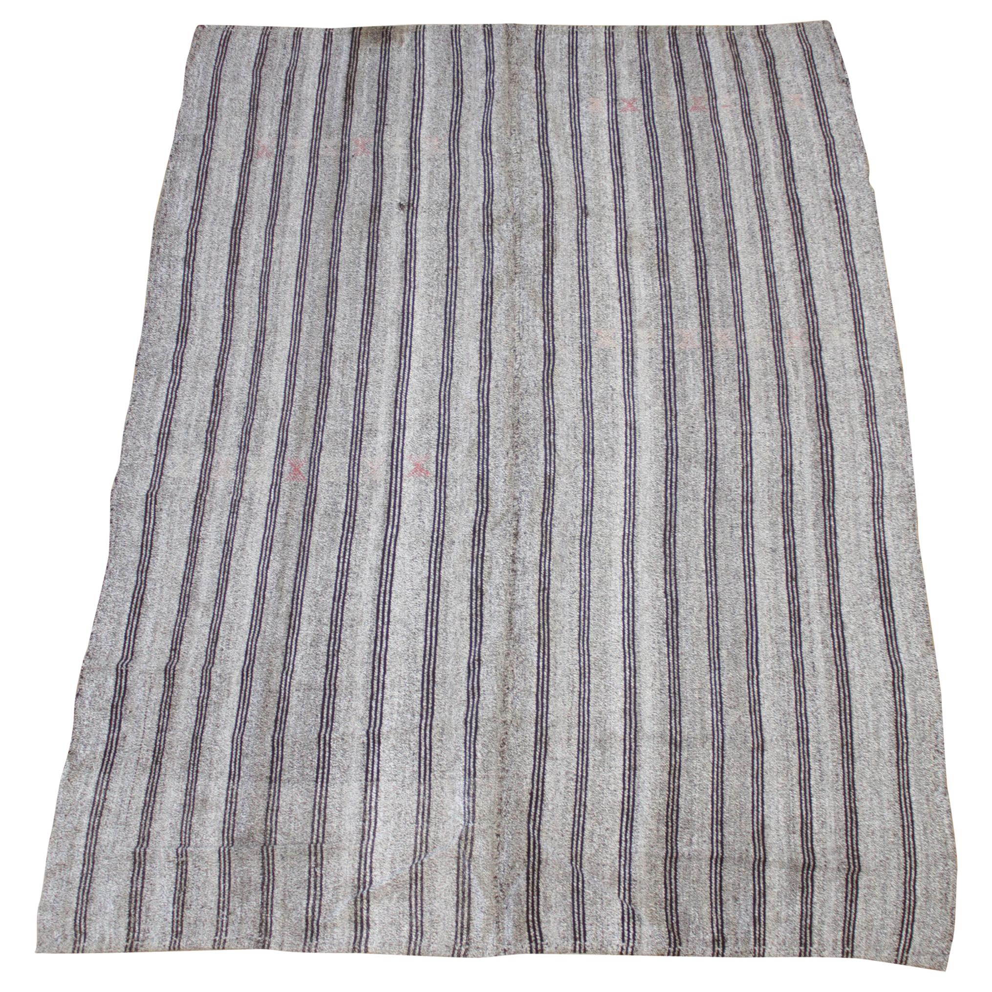 Vintage Turkish Flat-Weave Rug with Stripes For Sale