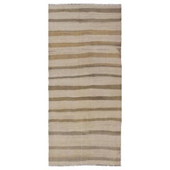 Vintage Turkish Flat-Weave Runner with Minimalist Design in Muted Earthy Colors