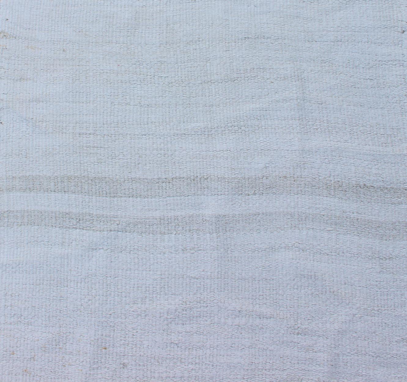 Kilim Vintage Turkish Flat-Weave Runner with Modern Stripe Design in White Color For Sale