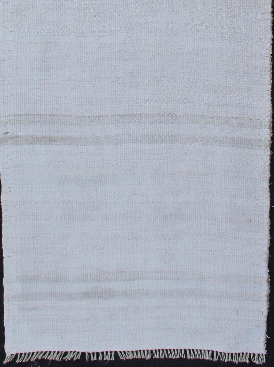 20th Century Vintage Turkish Flat-Weave Runner with Modern Stripe Design in White Color For Sale