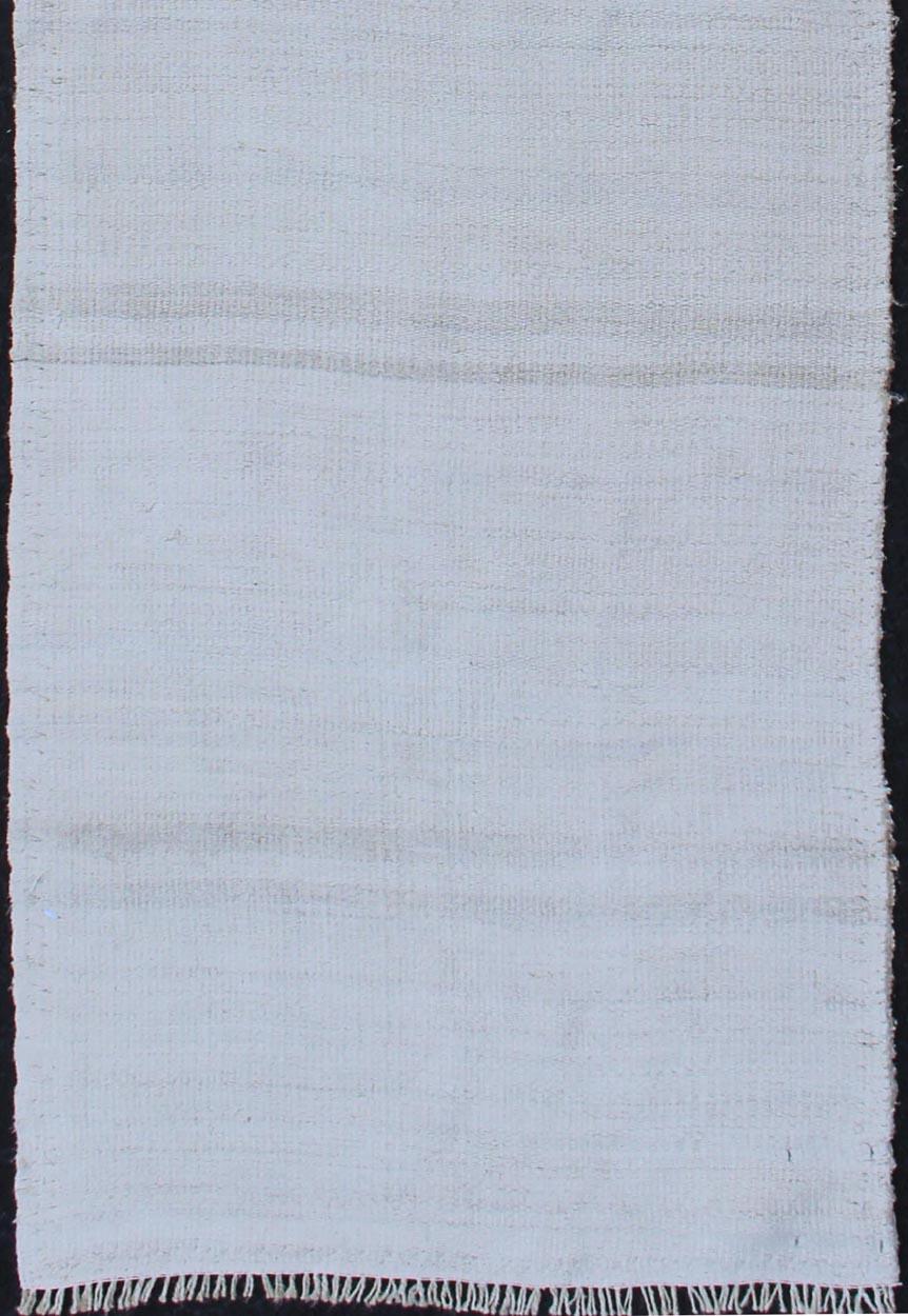 Wool Vintage Turkish Flat-Weave Runner with Modern Stripe Design in White Color For Sale