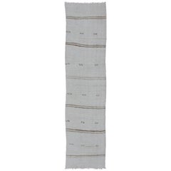 Retro Turkish Flat-Weave Runner with Modern Stripe Design in White Color