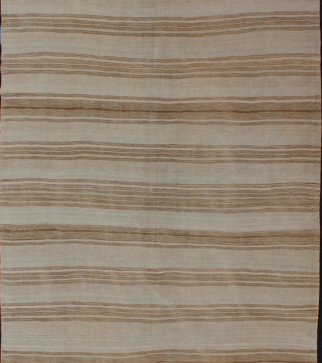 Vintage Turkish Flat-Weave Striped Kilim in Taupe, Brown and Tan Colors In Good Condition For Sale In Atlanta, GA