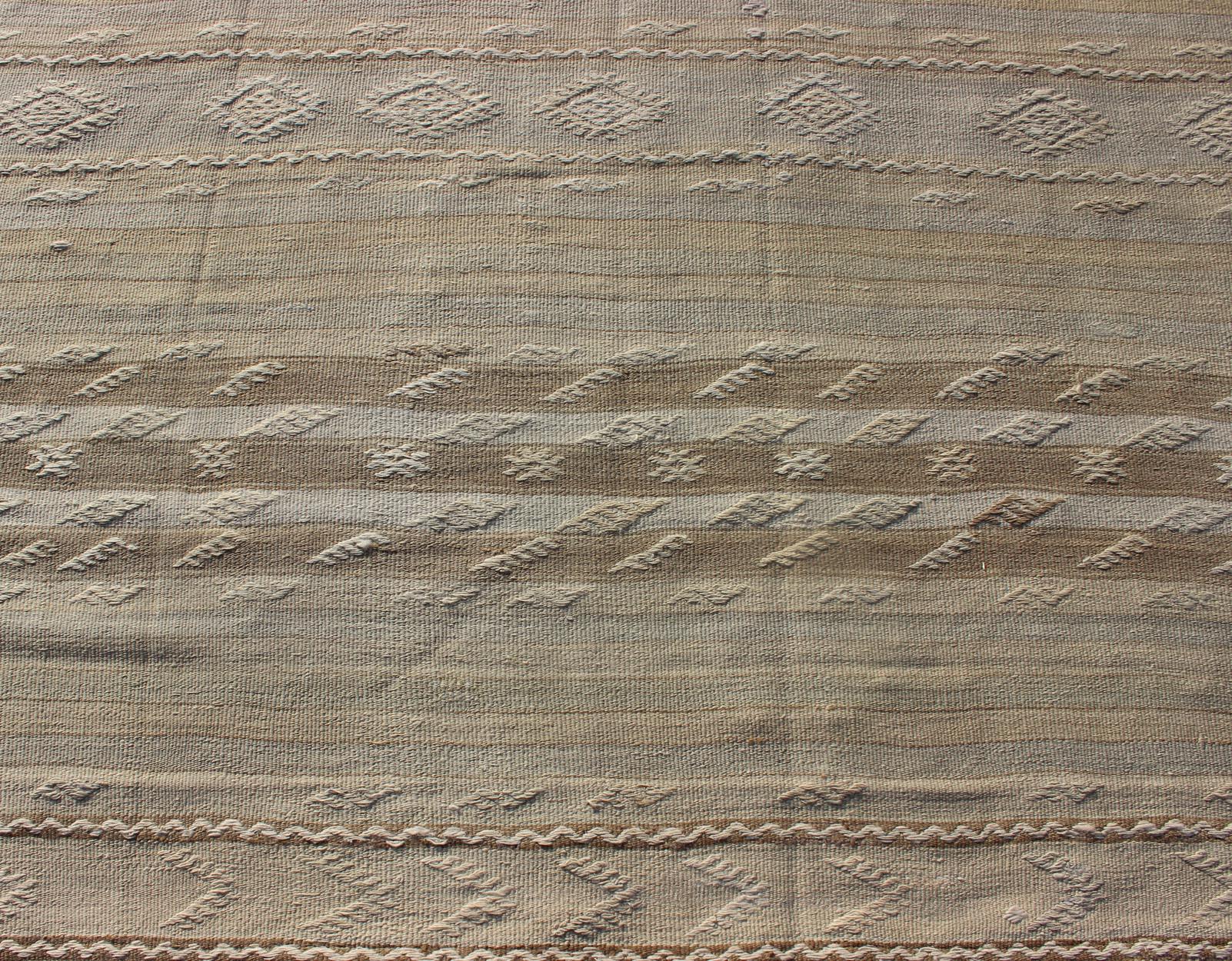 Vintage Turkish Flat-Weave Striped Kilim in Taupe Colors For Sale 2