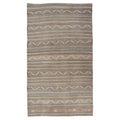 Vintage Turkish Flat-Weave Striped Kilim in Taupe, Cream, and Light Brown