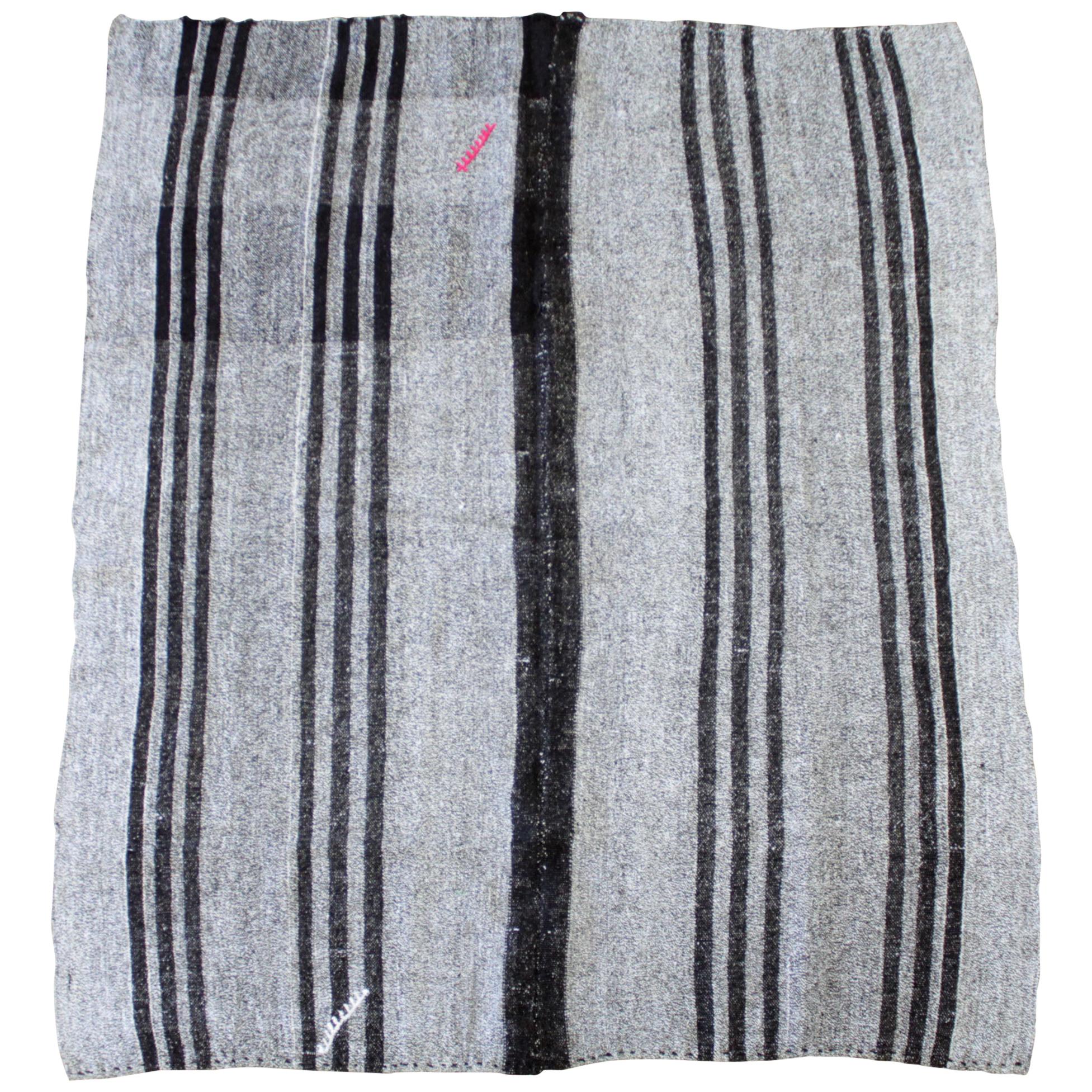 Vintage Turkish Flat-Weave Teresa Rug Gray and Brown Stripes