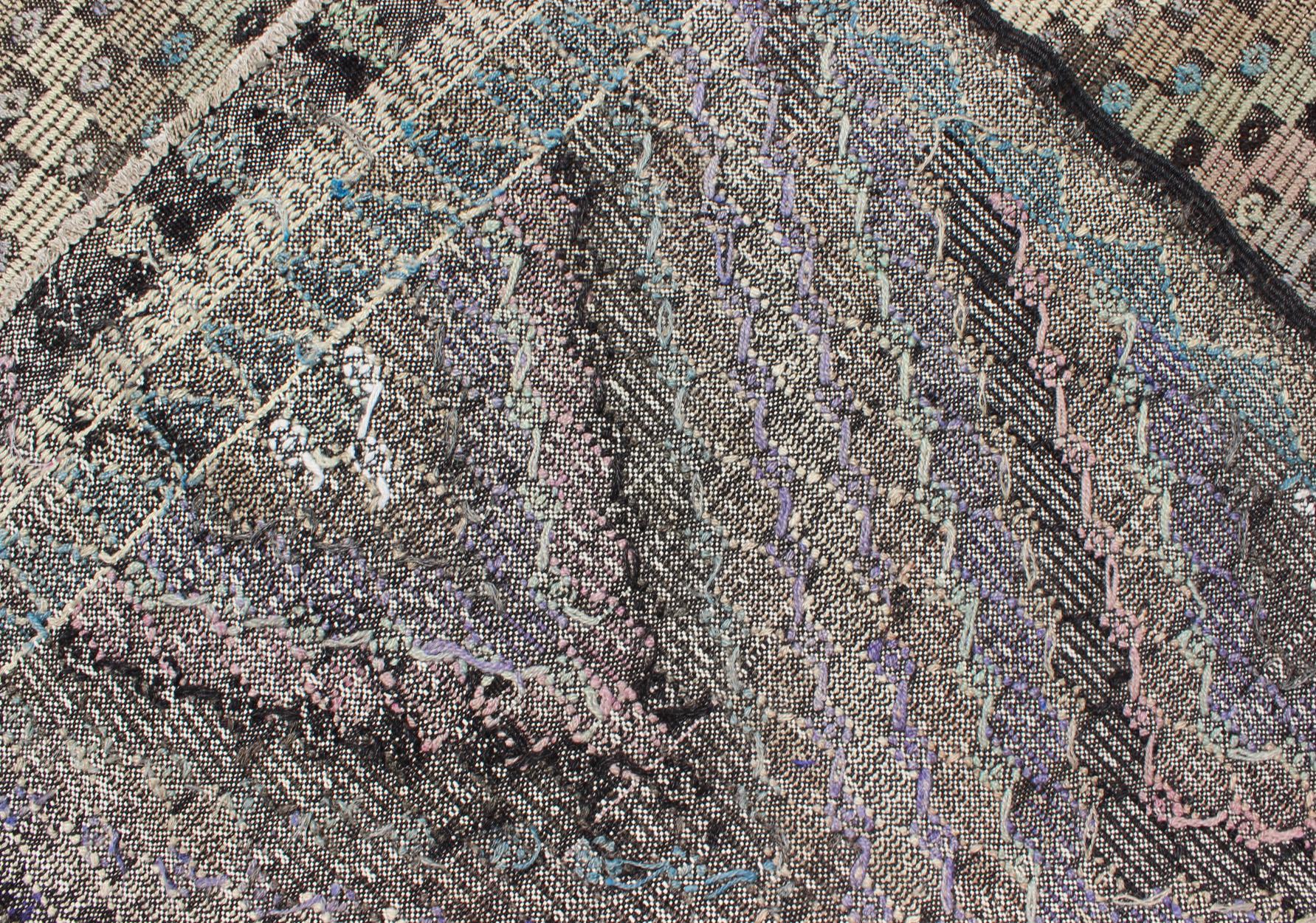 Vintage Turkish Flat Weave with Diamond Design in Gray, Black, Lavender & Green  For Sale 5