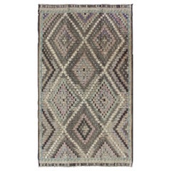 Vintage Turkish Flat Weave with Diamond Design in Gray, Black, Lavender & Green 