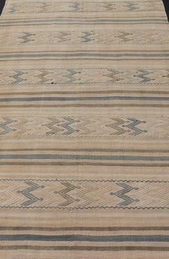 Vintage Turkish Flat-Weave with Embroideries in Earth Tones and Blue