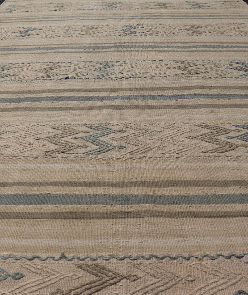 Kilim Vintage Turkish Flat-Weave with Embroideries in Earth Tones and Blue For Sale