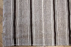 Vintage Turkish Flat-Weave Wool Rug in Brown and Creamy White Stripes