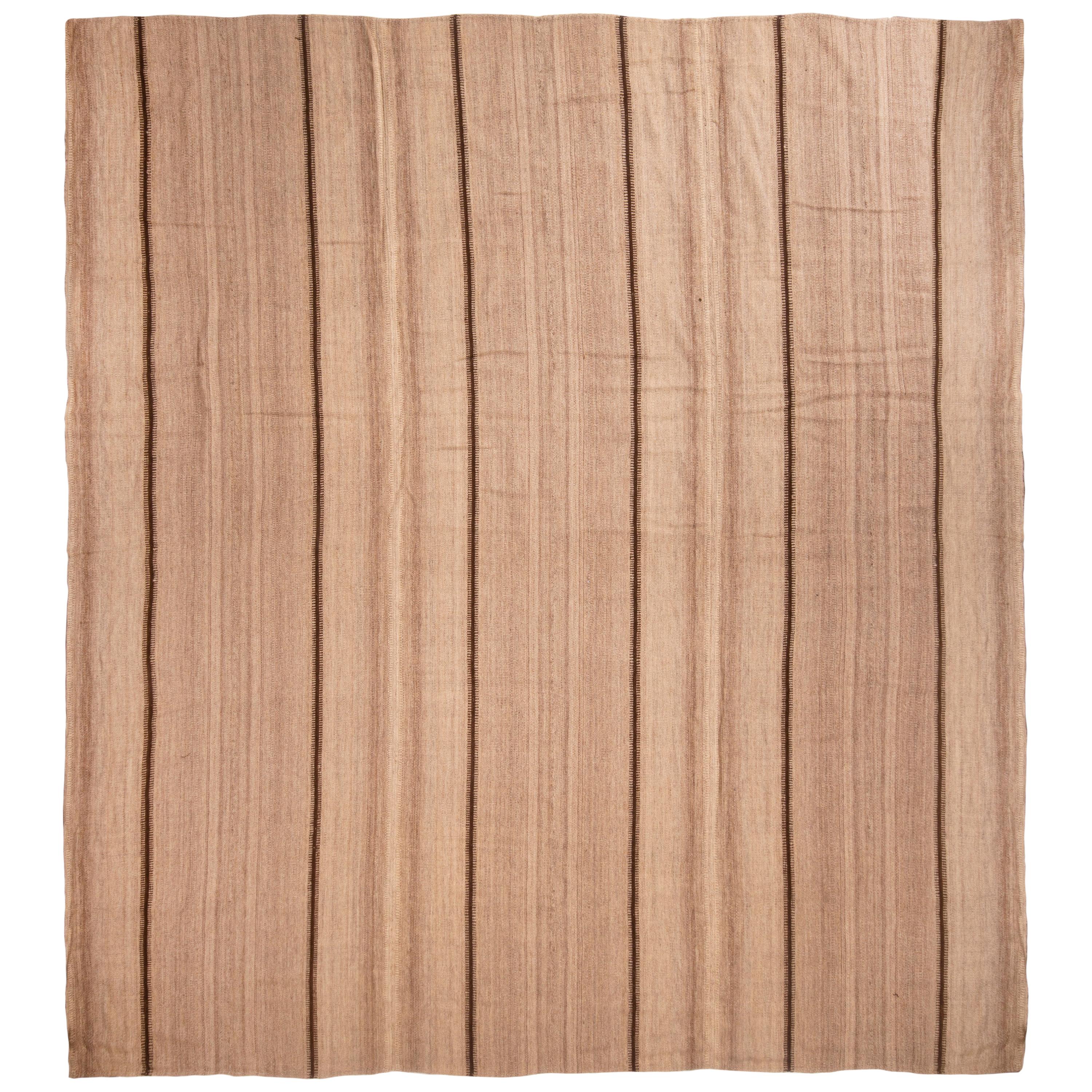 Vintage Paneled Turkish Beige and Brown Wool Kilim