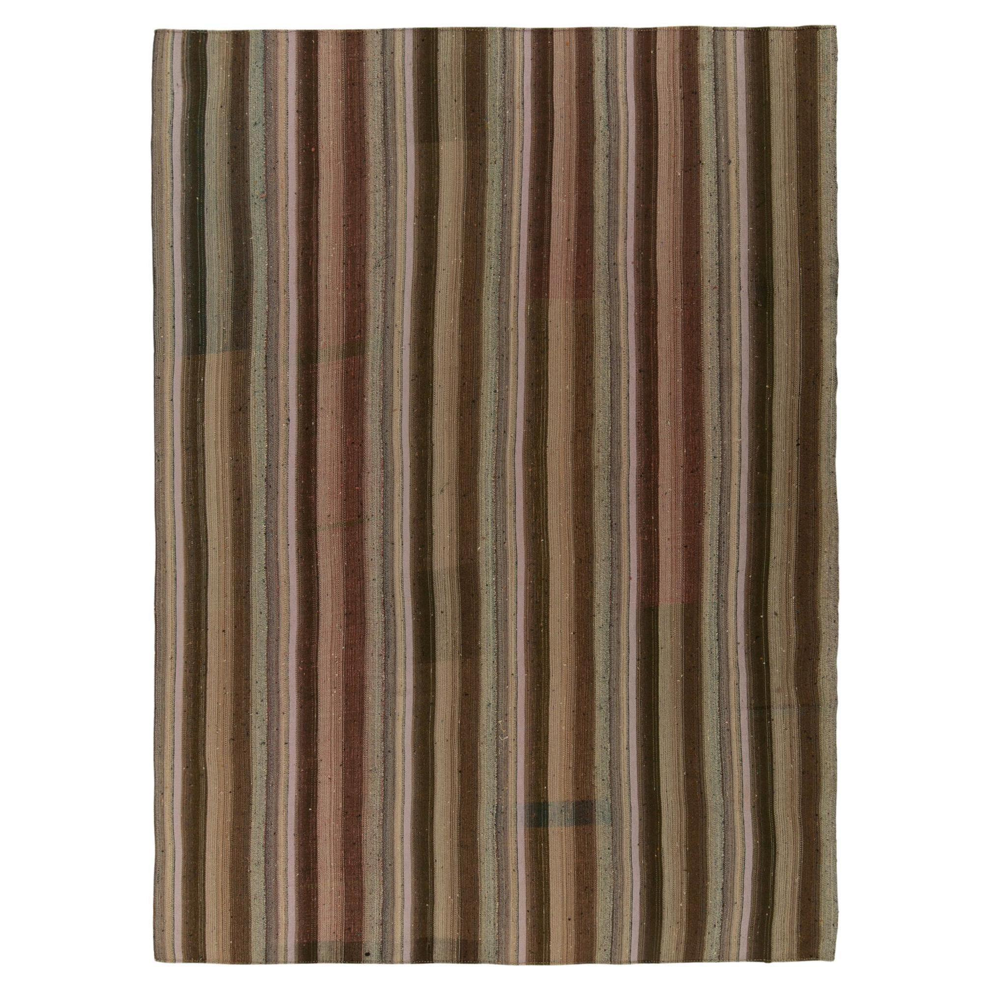 Handwoven Vintage Turkish Kilim rug in Striped Pattern by Rug & Kilim For Sale