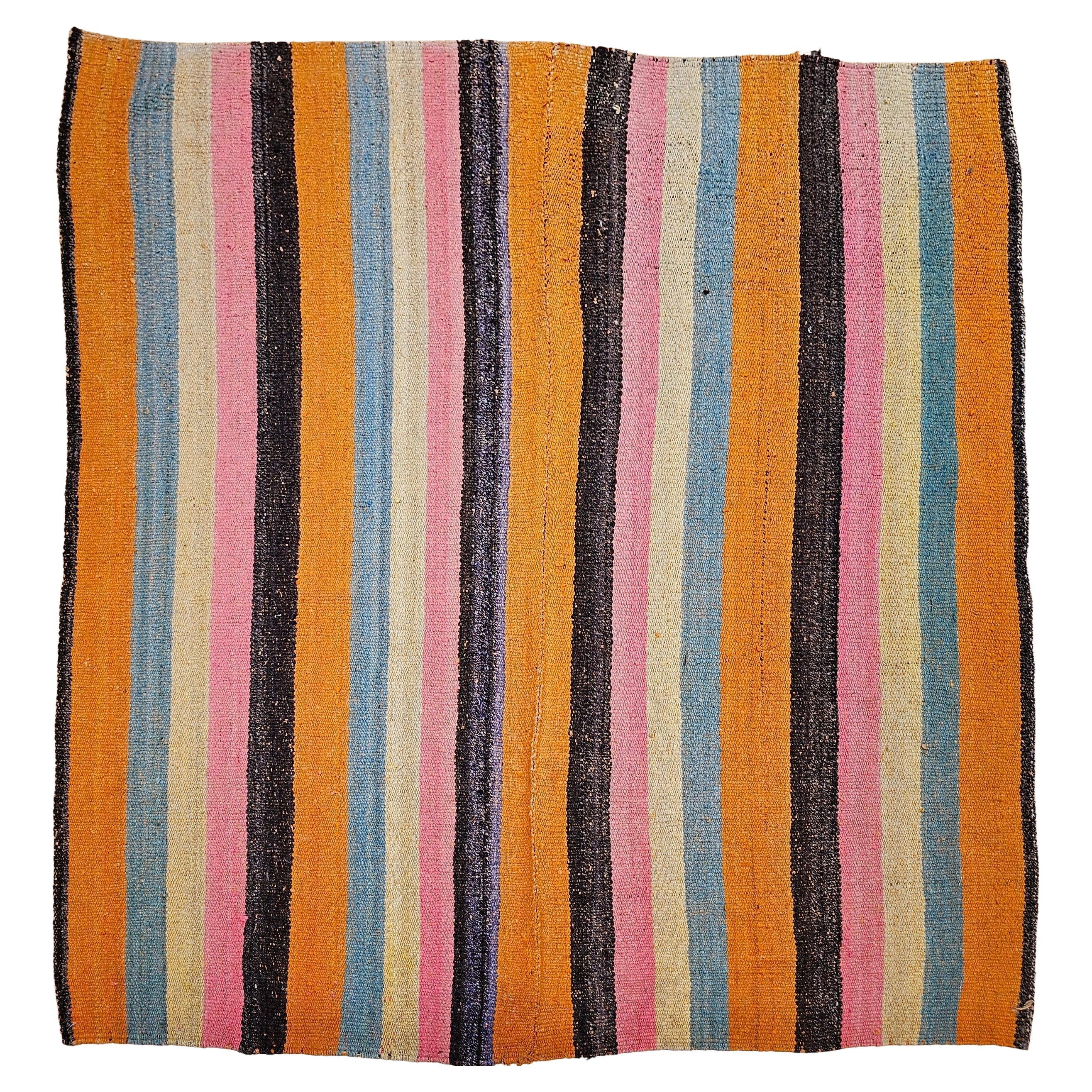 Vintage Turkish Flat-Woven Sofreh Kilim in Multi Color Stripe Pattern