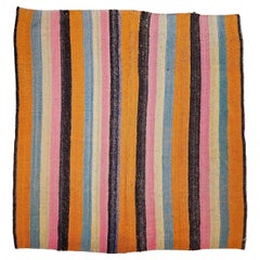 Kilim turc vintage tissé à plat Sofreh avec motif de rayures multicolores