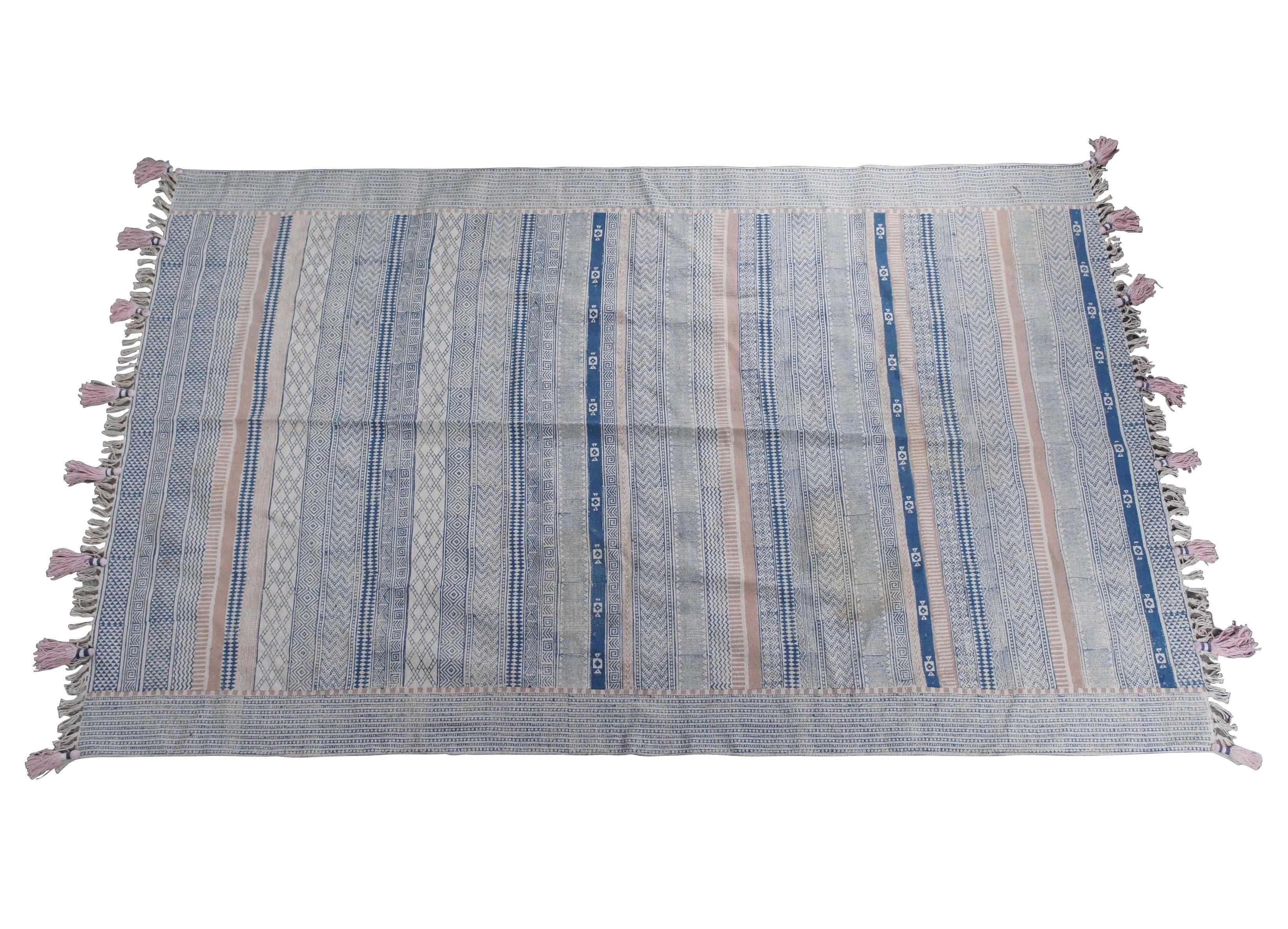 Turkish Modern Kilim Area Rug / Carpet with tassels, 5' x 8'