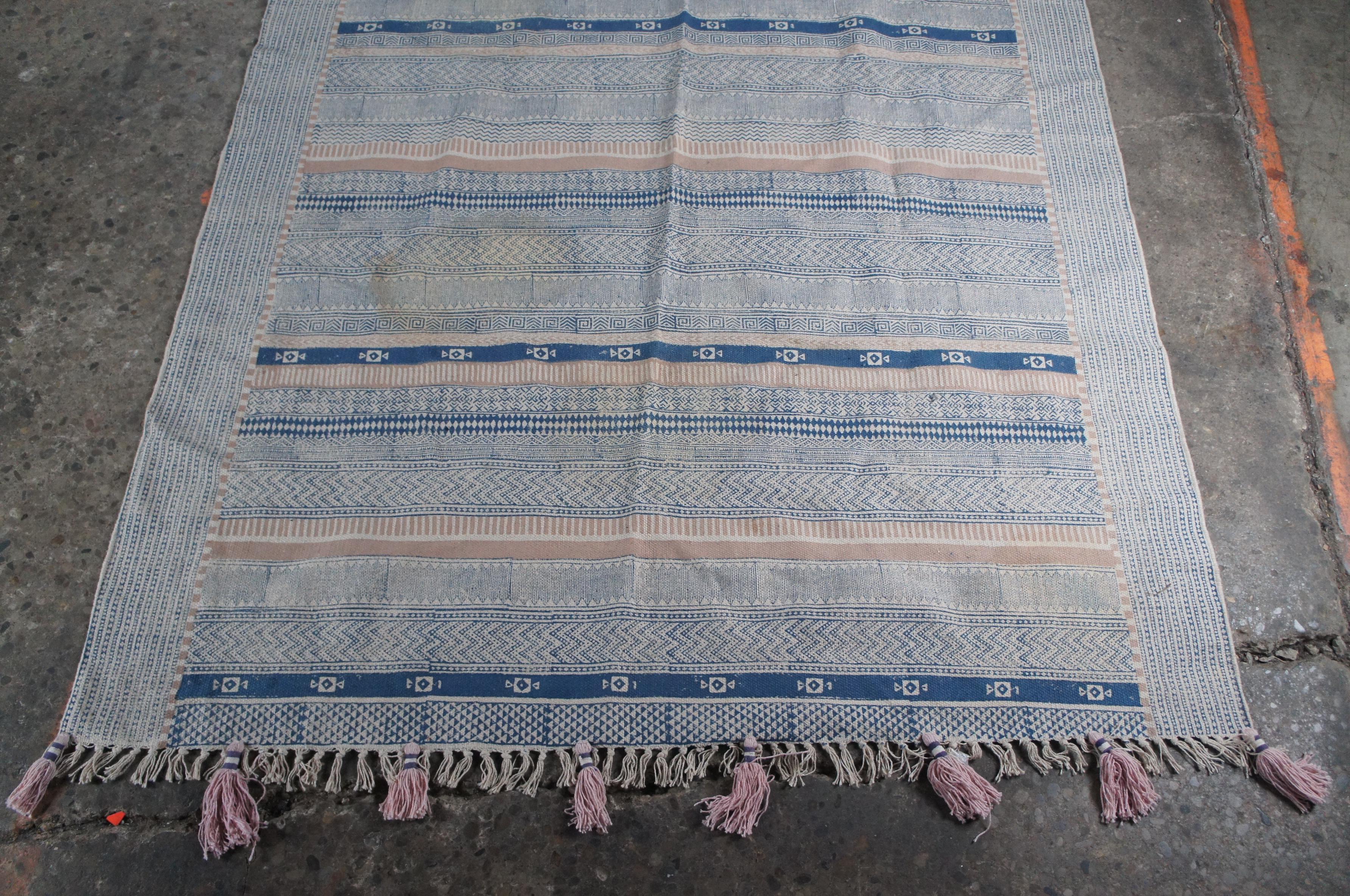 20th Century Vintage Turkish Flat Woven Modern Kilim Blue Area Rug Carpet Boho Chic For Sale
