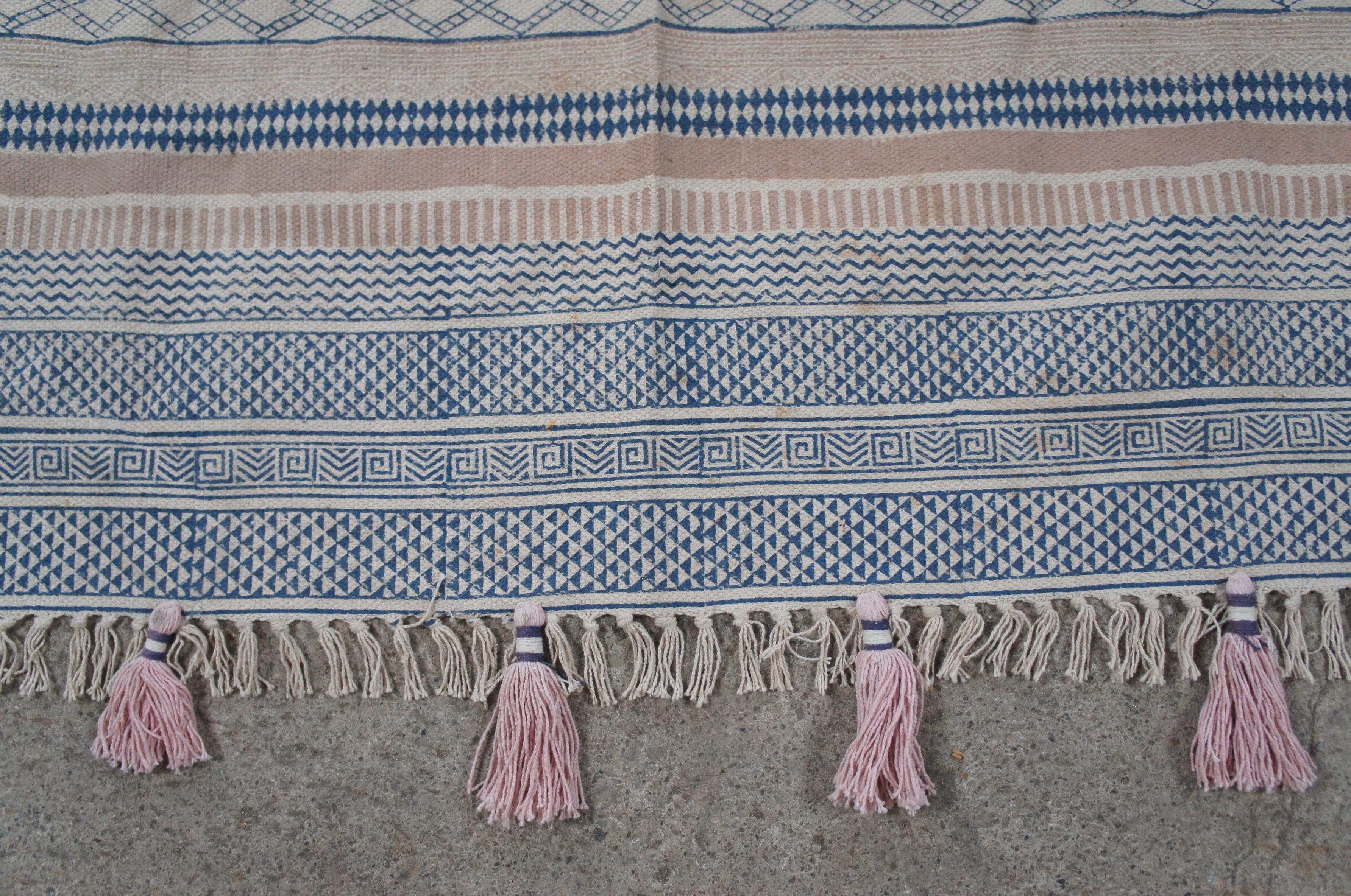 Vintage Turkish Flat Woven Modern Kilim Blue Area Rug Carpet Boho Chic For Sale 3