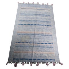 Vintage Turkish Flat Woven Modern Kilim Blue Area Rug Carpet Boho Chic