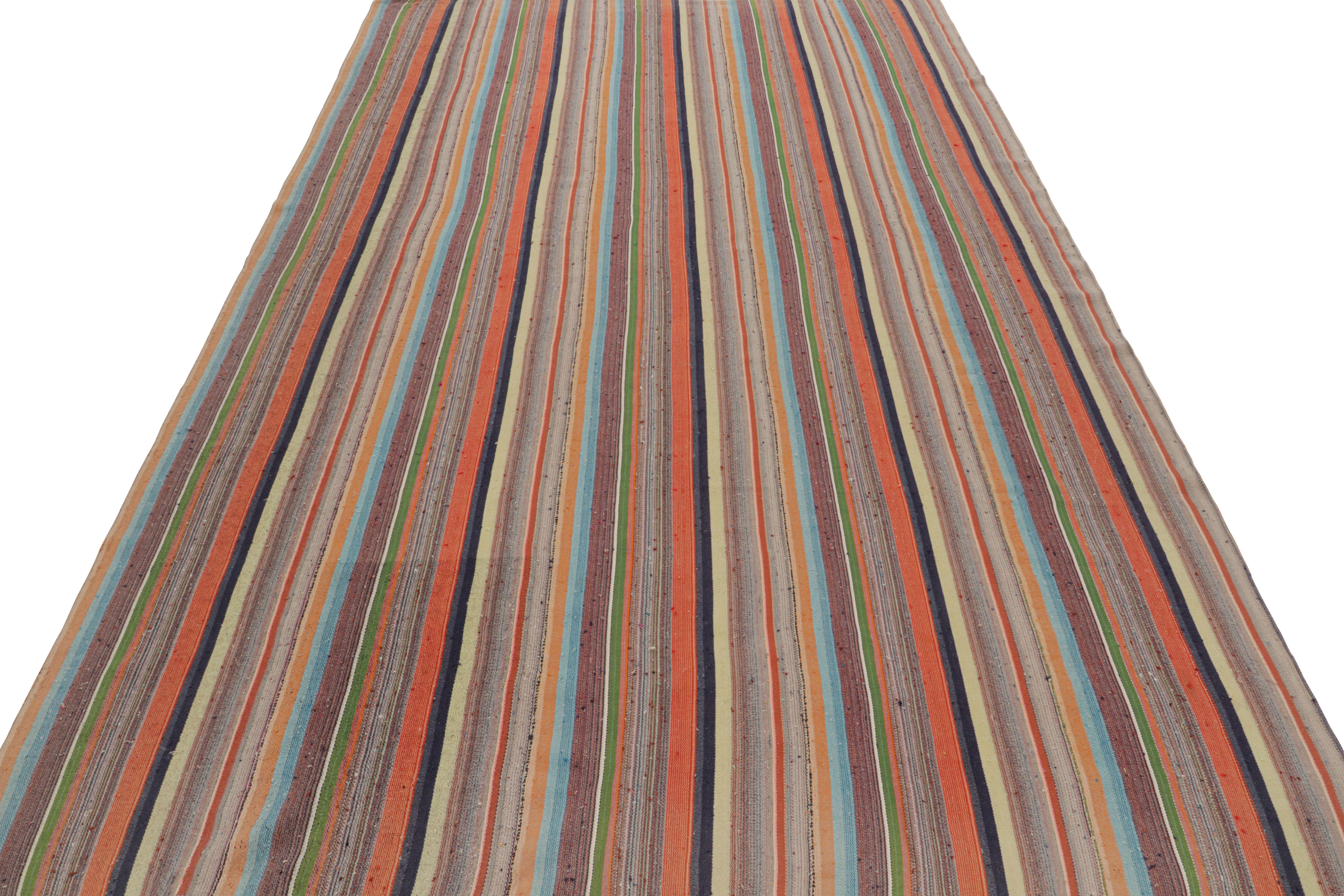 Mid-20th Century Vintage Turkish Flat-Woven Red and Pink Striped Pattern by Rug & Kilim For Sale