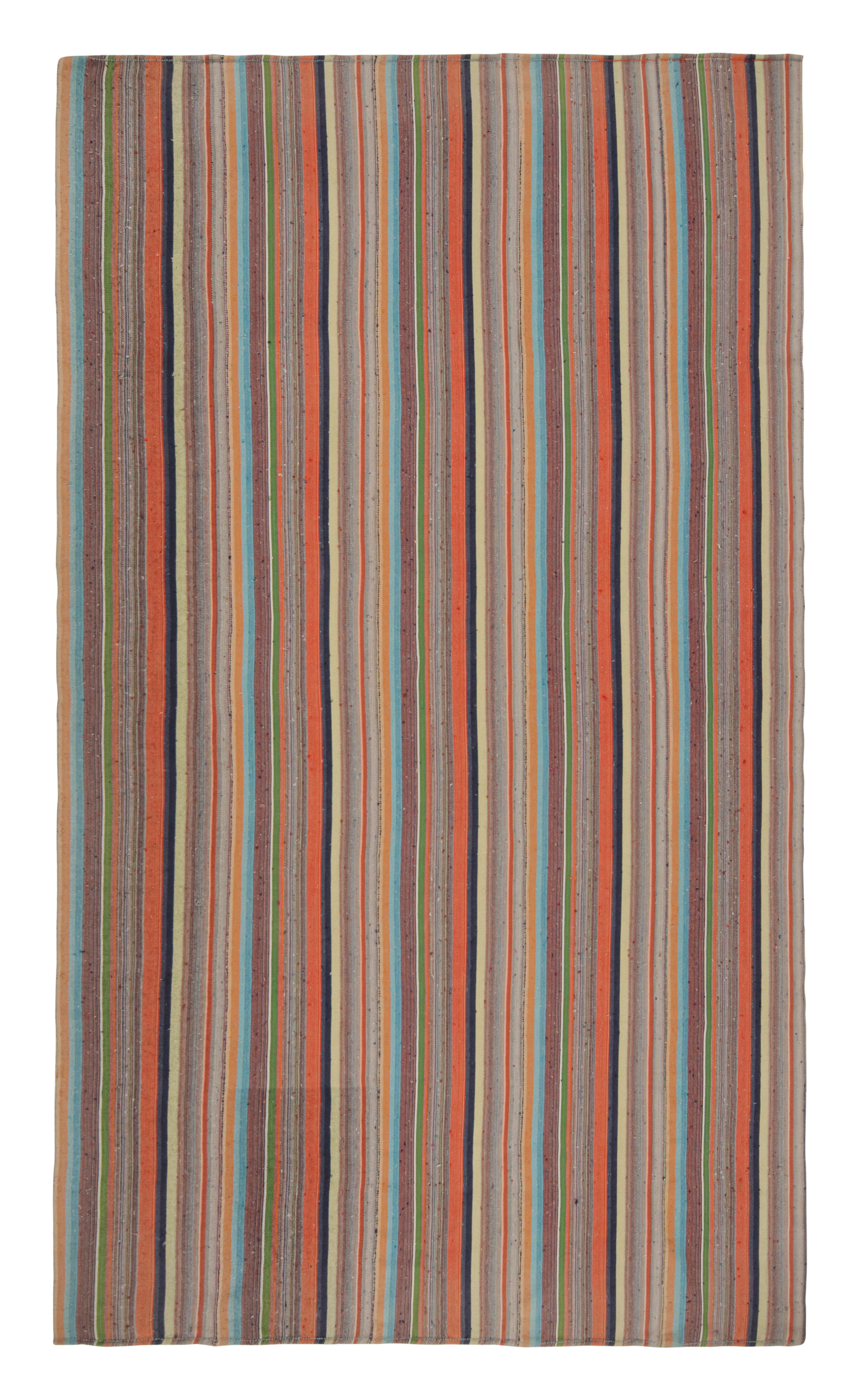 Vintage Turkish Flat-Woven Red and Pink Striped Pattern by Rug & Kilim For Sale