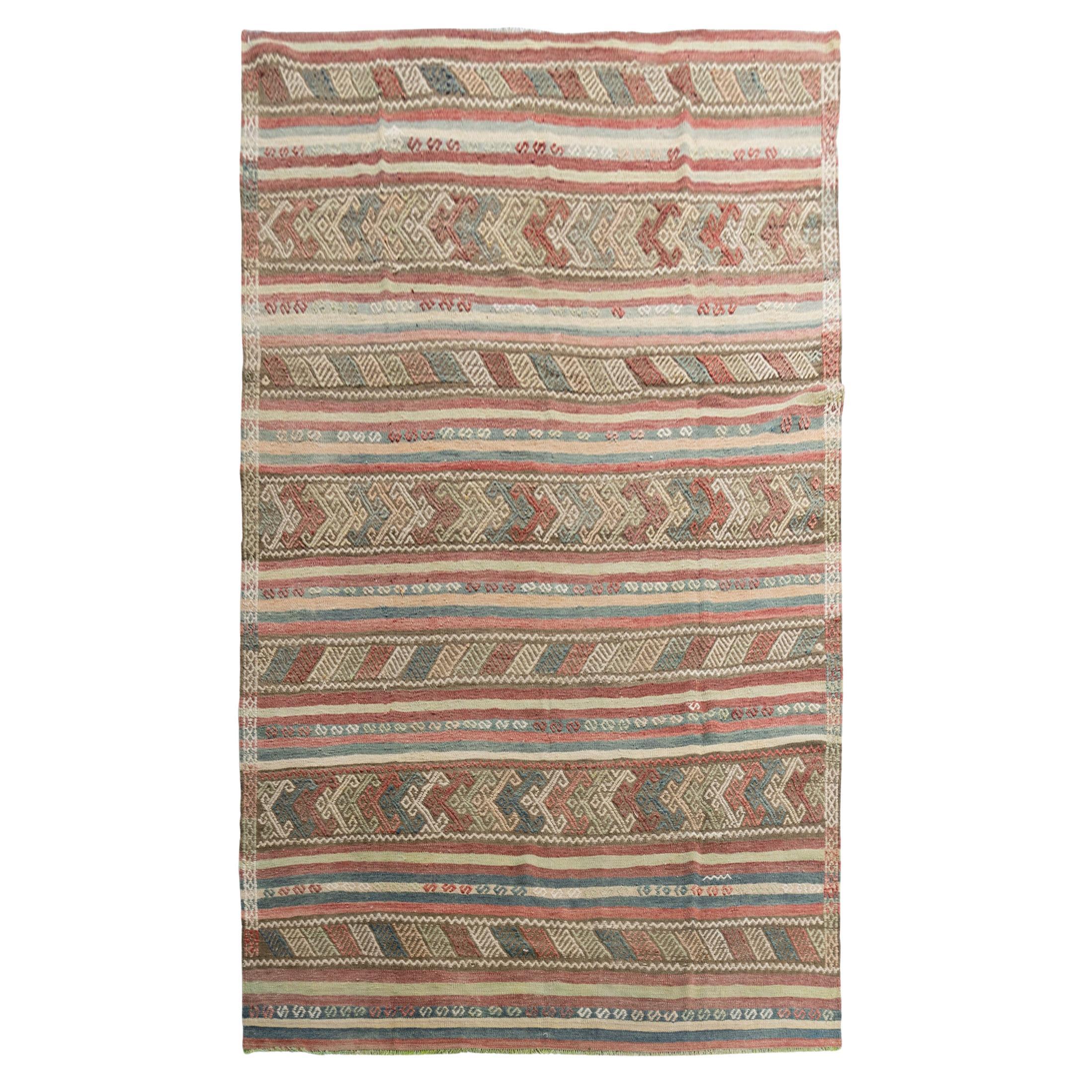 Vintage Turkish Flatweave Jajim Area Rug  6'5 x 9'1 For Sale