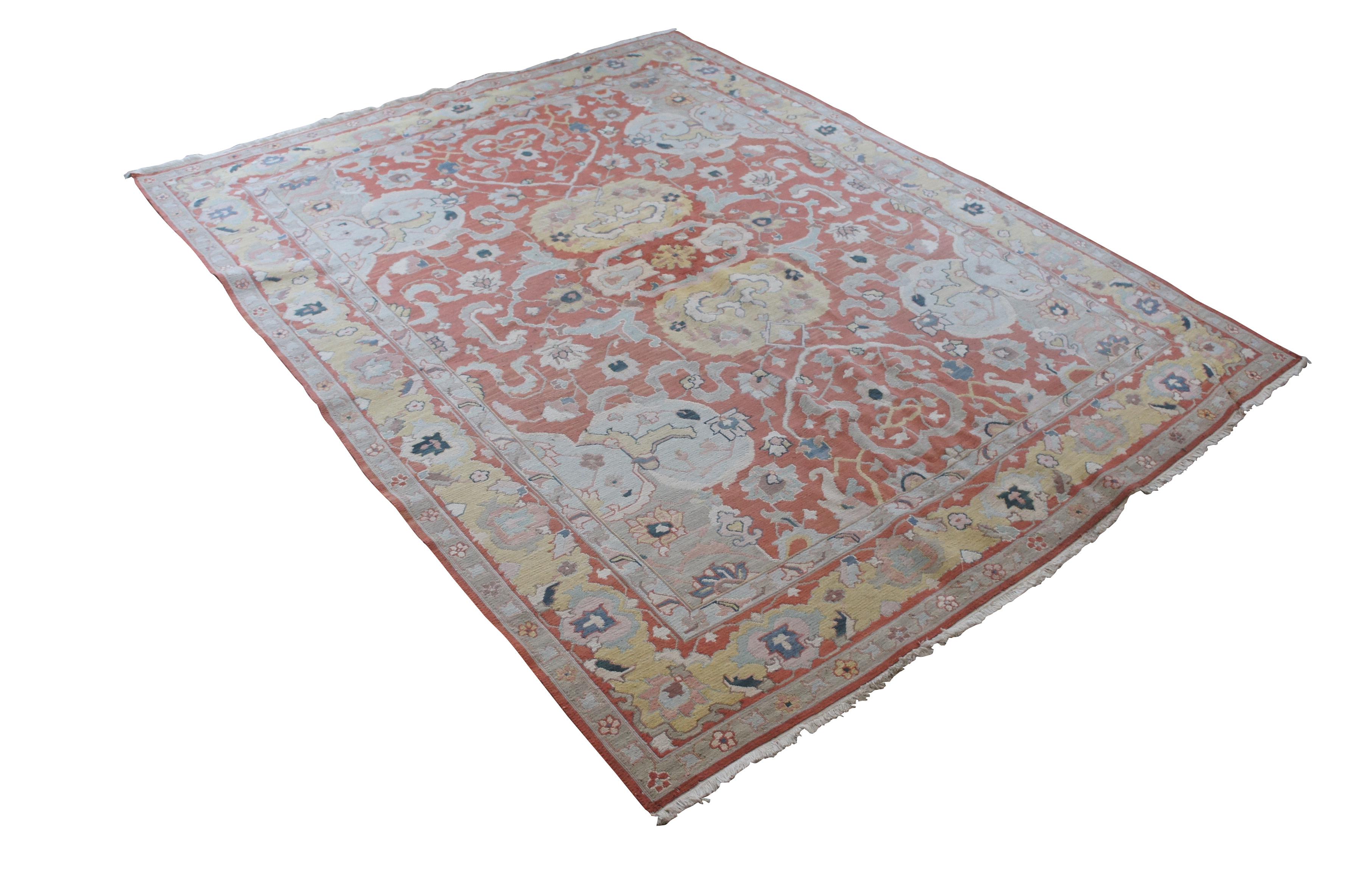 Turc Vintage Turkish Flatweave Kilim Geometric Wool Area Rug Pink Carpet 8 x 10' (Tapis turc à tissage plat) en vente