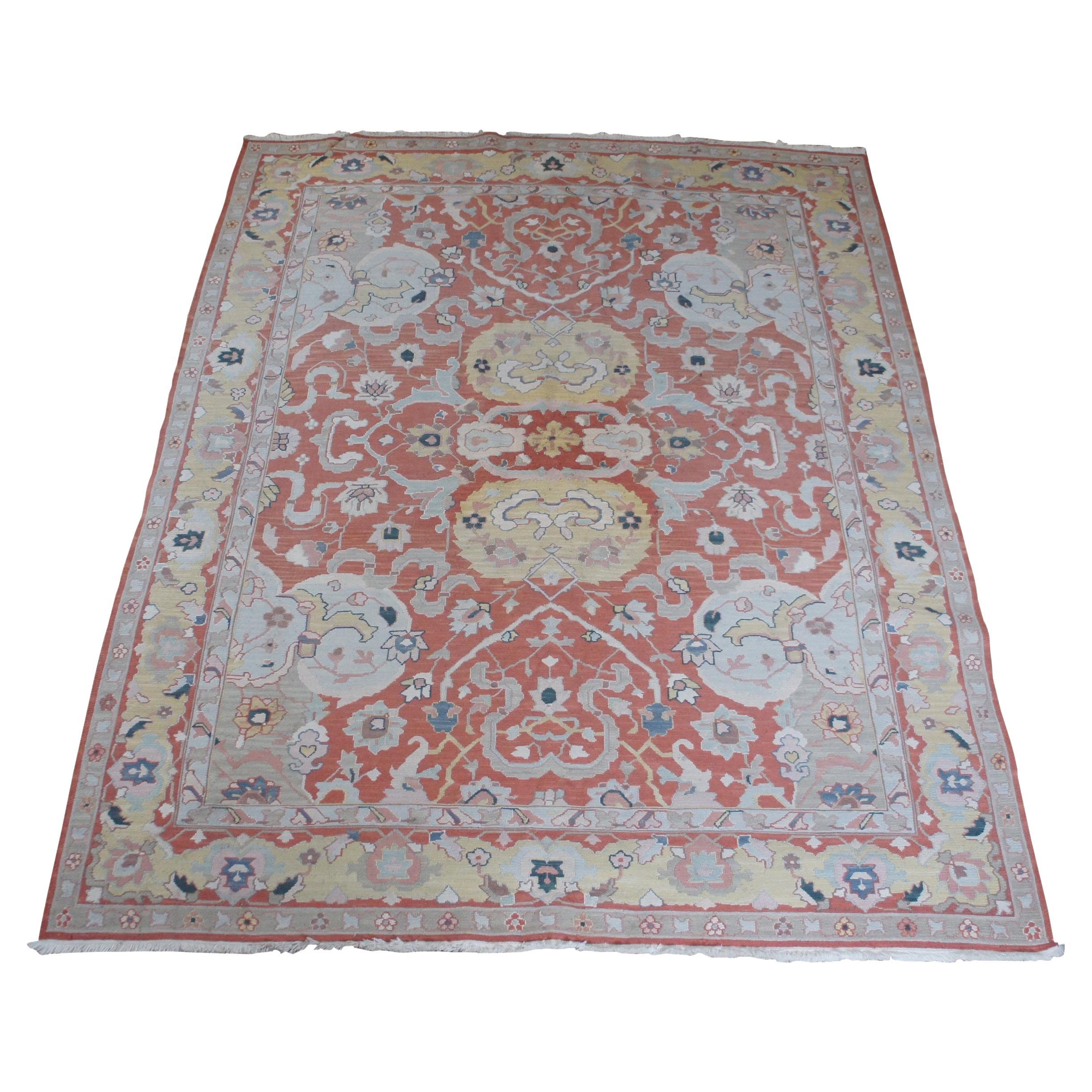 Vintage Turkish Flatweave Kilim Geometric Wool Area Rug Pink Carpet 8 x 10' (Tapis turc à tissage plat) en vente