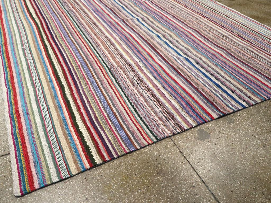 Wool Vintage Turkish Flatweave Kilim Room Size Carpet For Sale