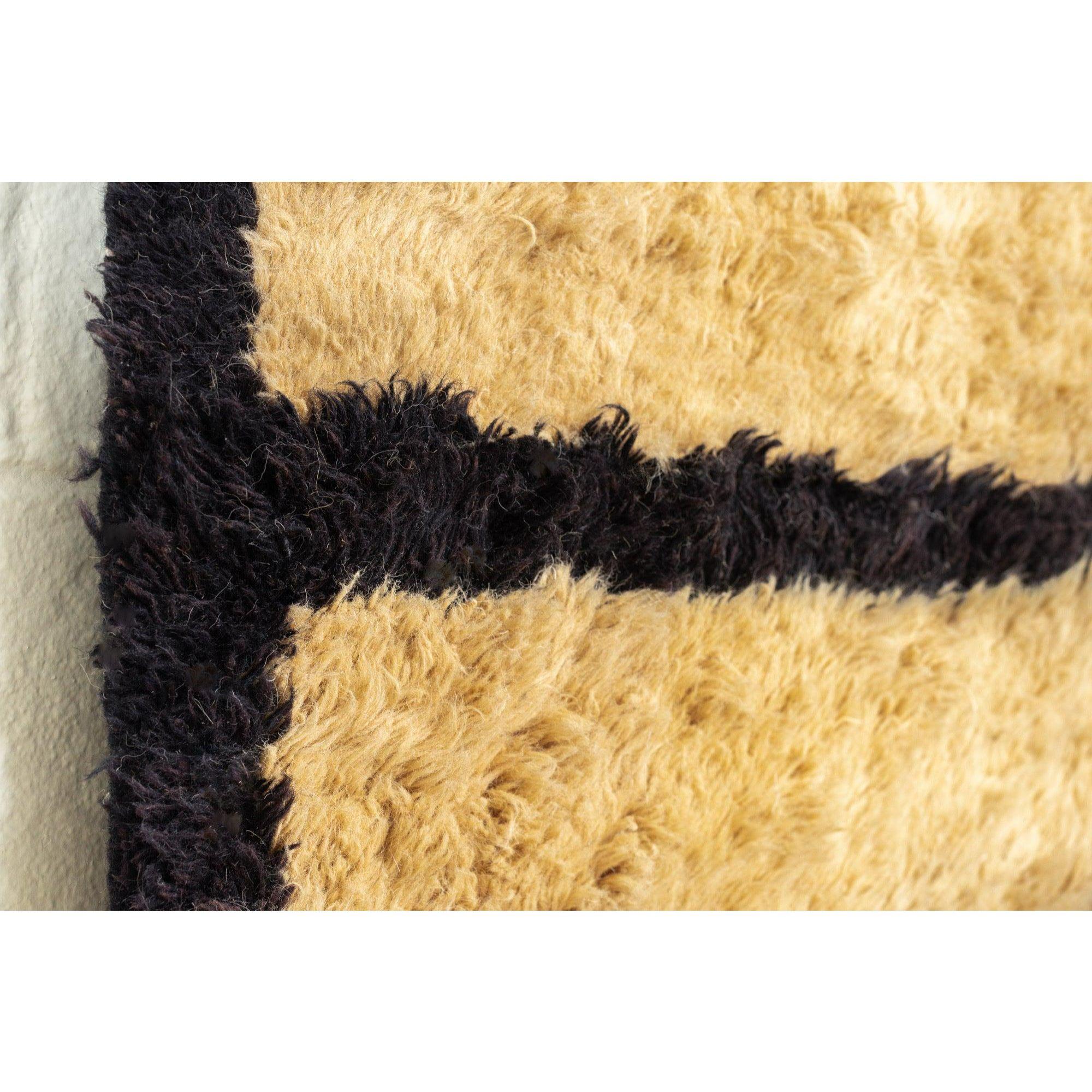 Vintage Turkish Floor Rug in Beige and Black Striped Shaggy Wool For Sale 3