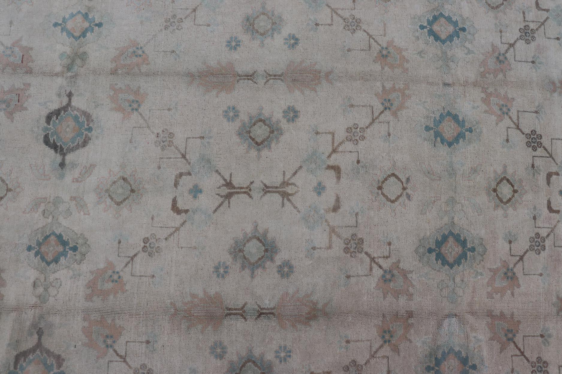 Vintage Turkish Floral Oushak Area Rug in Gray, Brown and Blue For Sale 6