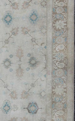Vintage Turkish Floral Oushak Area Rug in Gray, Brown and Blue