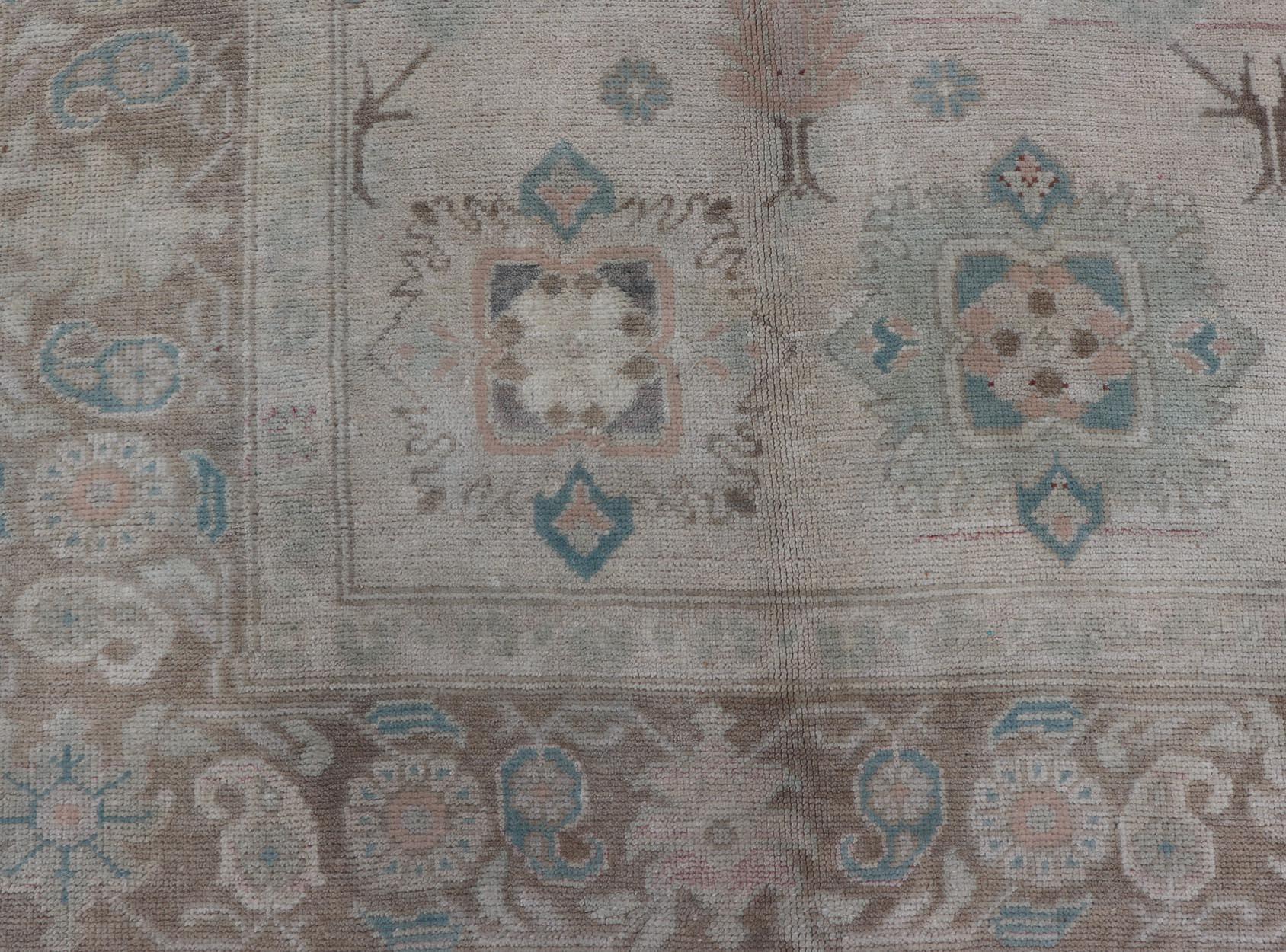 Vintage Turkish Floral Oushak Area Rug in Gray, Brown and Blue For Sale 1