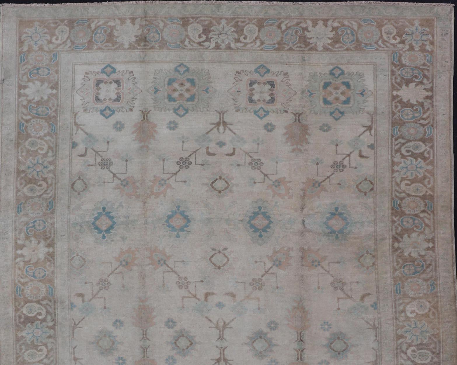 Vintage Turkish Floral Oushak Area Rug in Gray, Brown and Blue For Sale 3