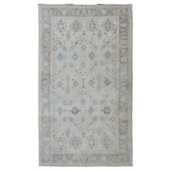 Vintage Turkish Floral Oushak Area Rug in Gray, Brown and Blue