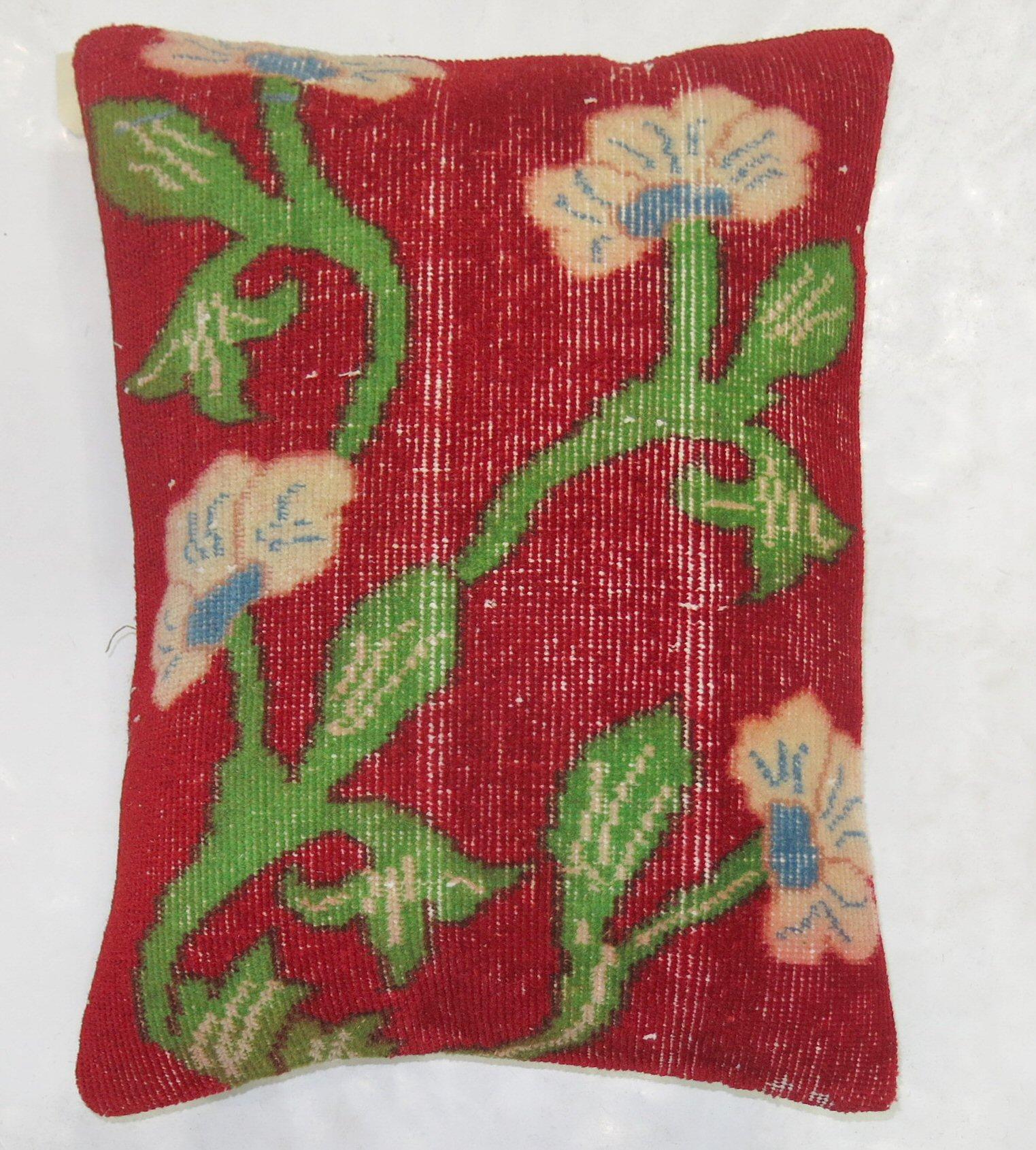 Vintage Turkish Floral Rug Pillow In Good Condition In New York, NY