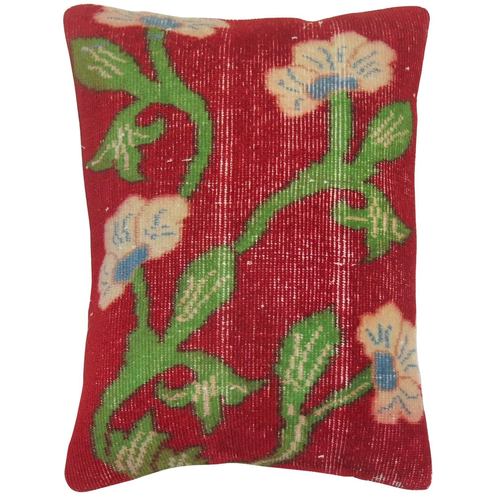 Vintage Turkish Floral Rug Pillow