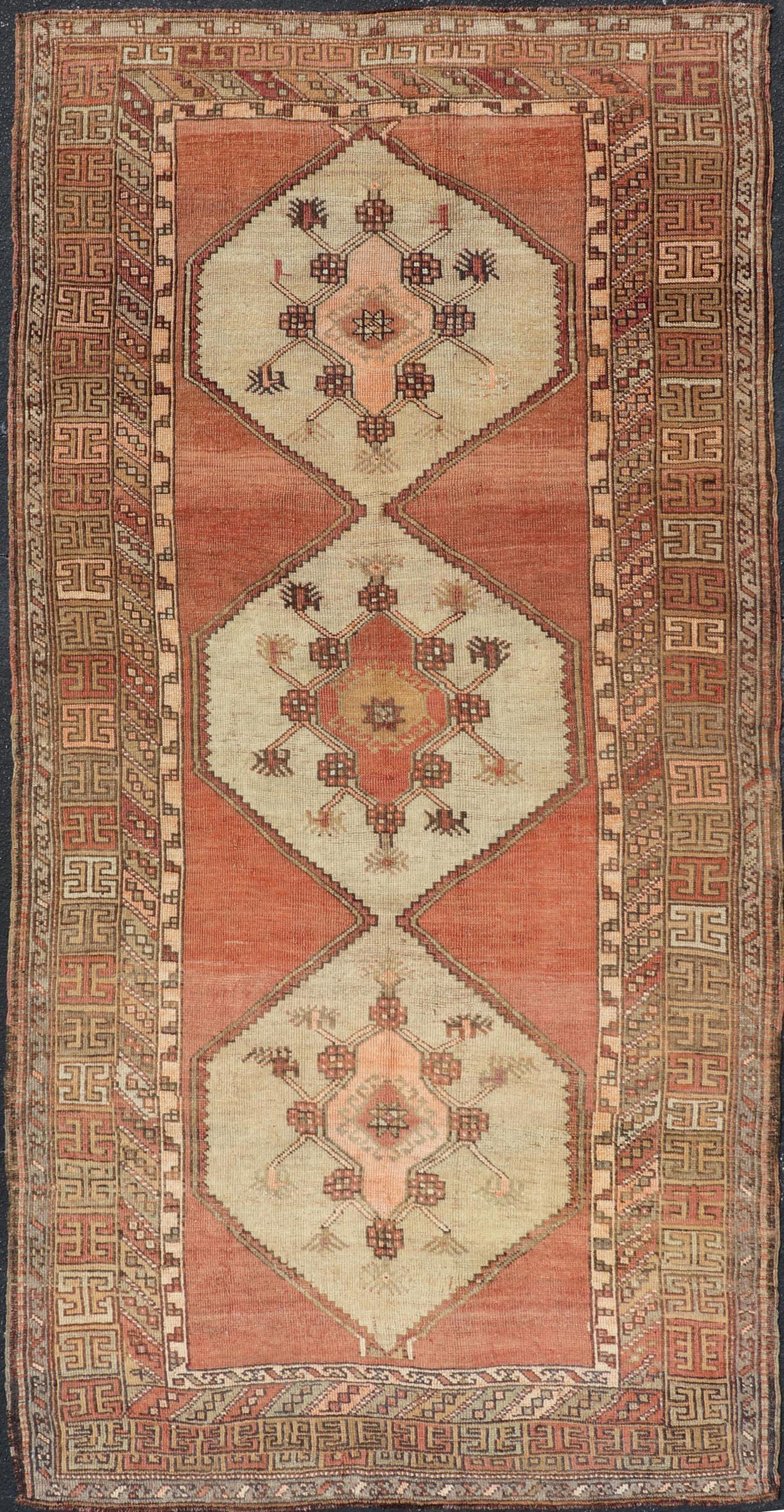 Vintage Turkish Gallery Kars Rug with Soft Cream and Terracotta 5'5" x 11'2"