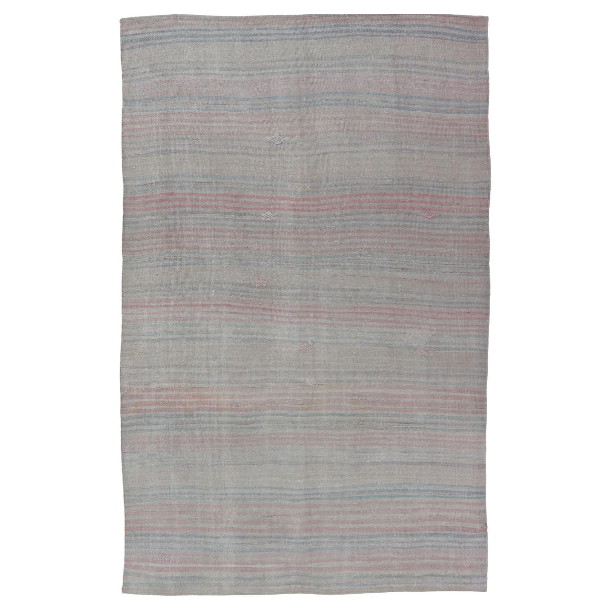Vintage Rug & Kilim turco a strisce morbide e pastello 6'10 x 11'6 in vendita