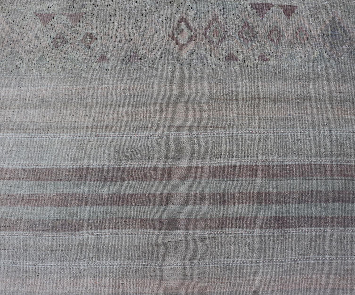  Vintage Turkish Gallery Kilim Runner with Creams, Soft Coral and Light Brown For Sale 4