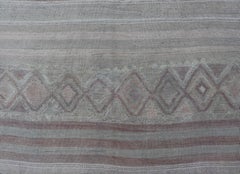 Vintage Turkish Gallery Kilim Runner with Creams, Soft Coral and Light Brown