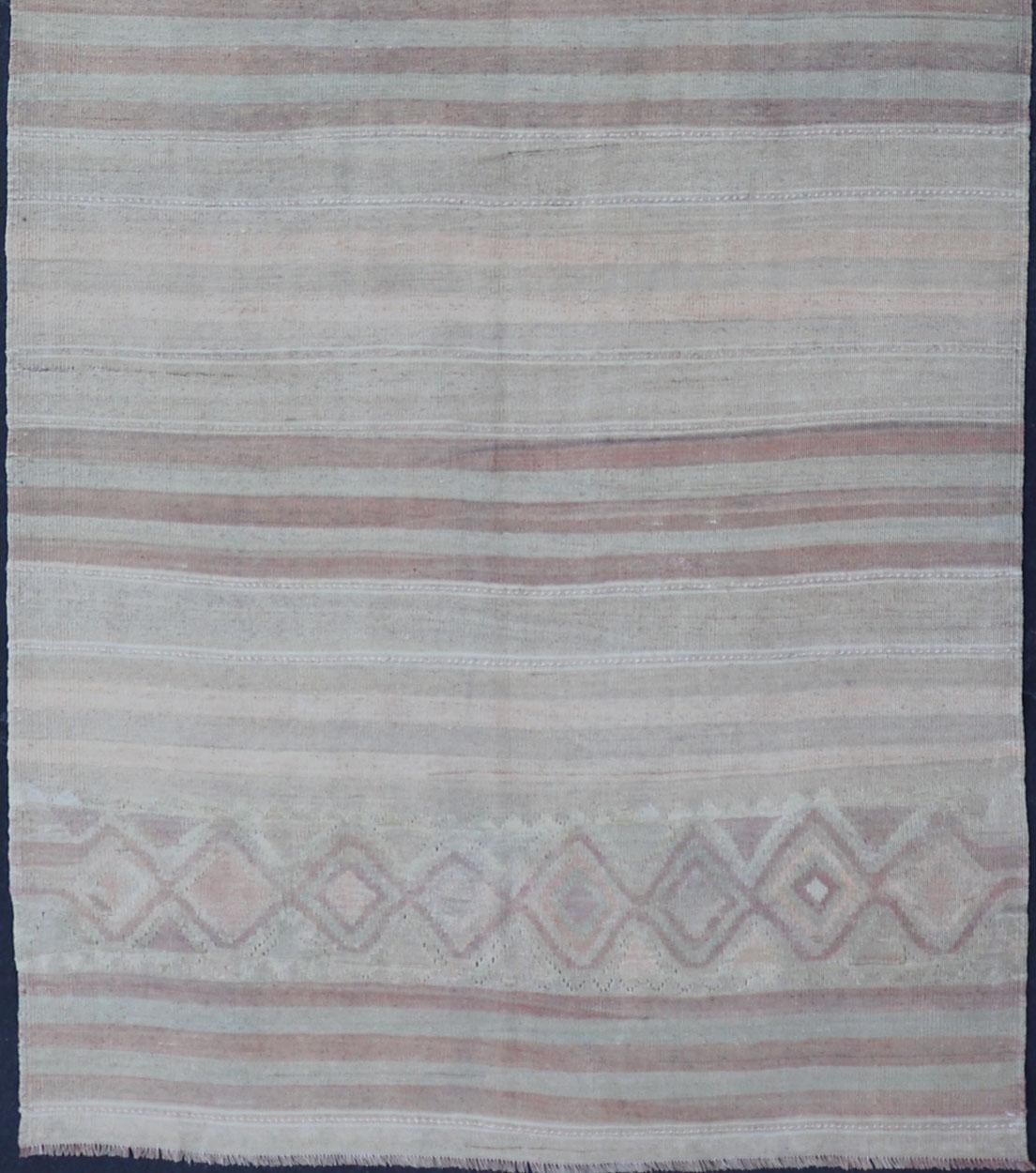 20th Century  Vintage Turkish Gallery Kilim Runner with Creams, Soft Coral and Light Brown For Sale